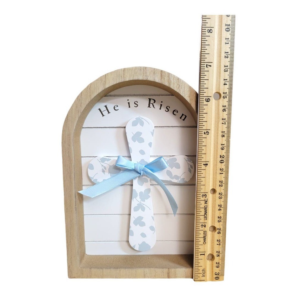 NEW "He is Risen" Blue Shadowbox Cross Wooden Home Decor (Size: 7" x 5" x 1.5") - Picture 2 of 7